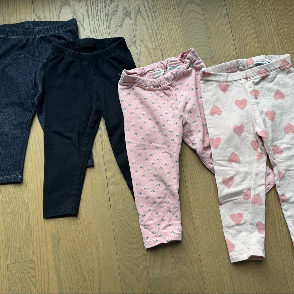 H&M Kids Leggings Set - Black, Pink, Heart Print